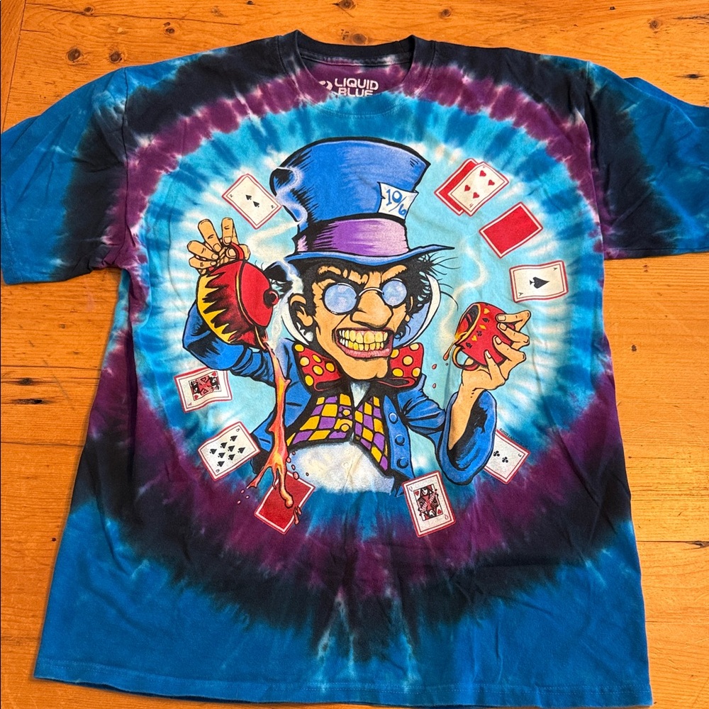 Liquid Blue Colorful Mad Hatter Graphic Tee